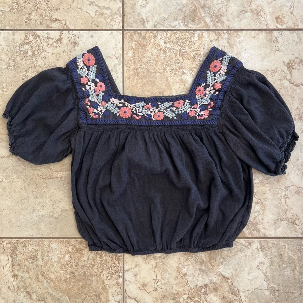 Embroidered Boho Navy Women's Top American Eagle